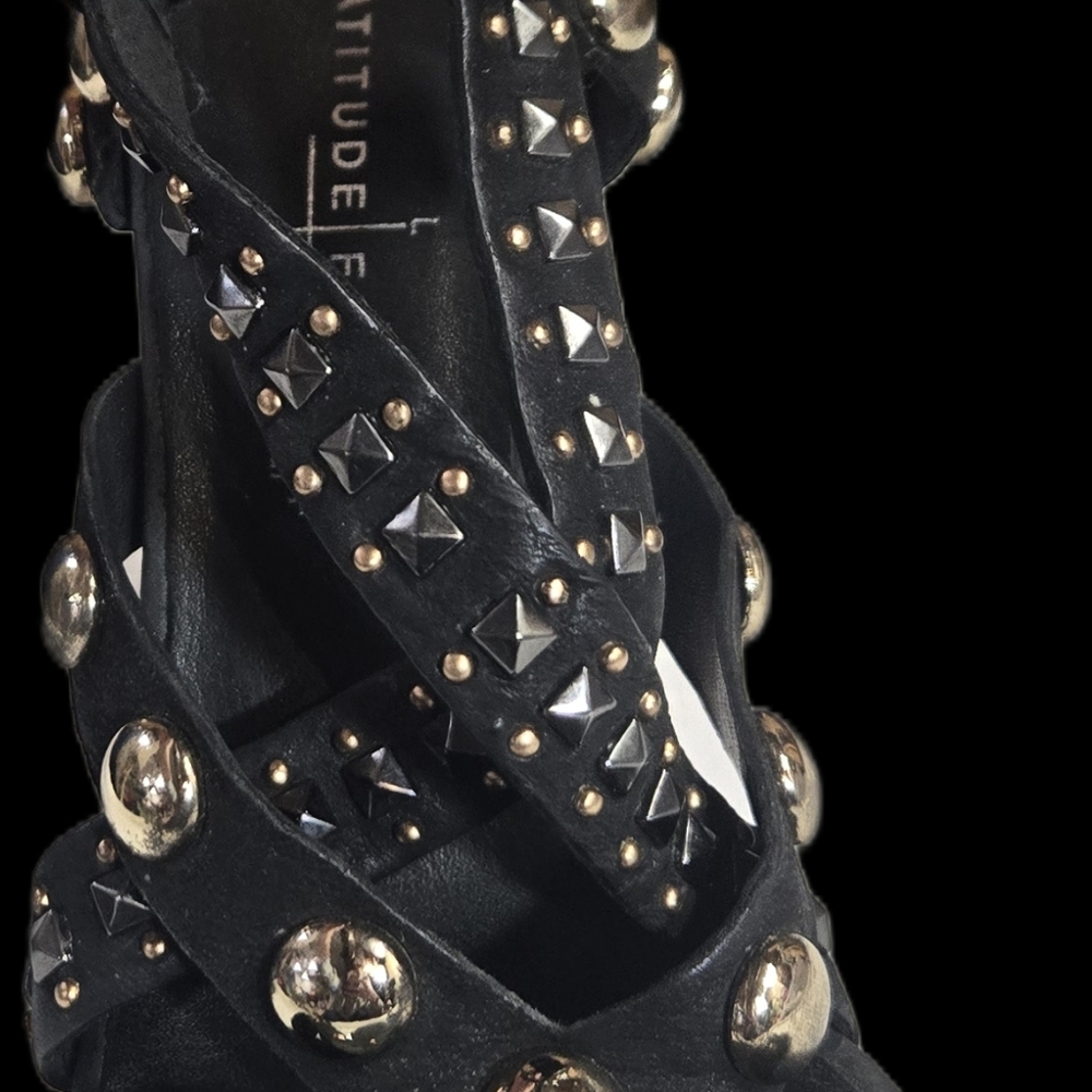 Size 8 Latitude Femme Leather Studded Strappy Stiletto Heel Sandals Womens - Picture 3 of 4